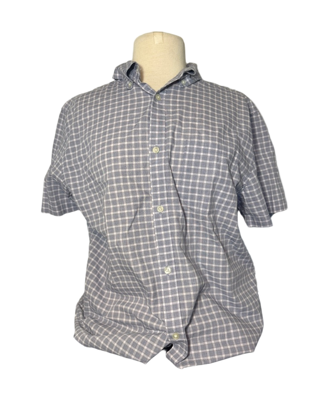 GAP Men’s Blue Plaid Short Sleeve Button Down Shirt Large 100% Cotton
